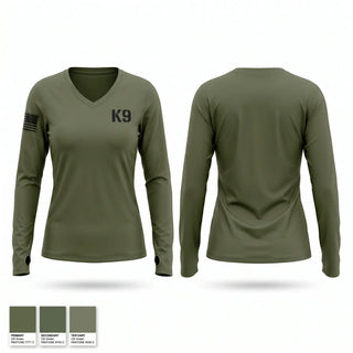 Womens Long Sleeve Vneck Shirt, K-9, Police, Teamtime, Team time, sublimation, custom sports apparel, team uniforms, spirit wear, spiritwear, sports uniforms, custom shirts, team store, custom team store, fundraiser sports, apparel fundraiser