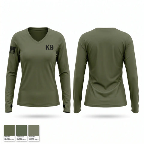 Womens Long Sleeve Vneck Shirt, K-9, Police, Teamtime, Team time, sublimation, custom sports apparel, team uniforms, spirit wear, spiritwear, sports uniforms, custom shirts, team store, custom team store, fundraiser sports, apparel fundraiser