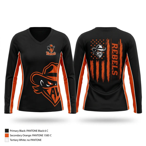 Womens Long Sleeve Vneck Shirt, AV Rebels, , Teamtime, Team time, sublimation, custom sports apparel, team uniforms, spirit wear, spiritwear, sports uniforms, custom shirts, team store, custom team store, fundraiser sports, apparel fundraiser