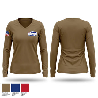 Womens Long Sleeve Vneck Shirt, 3-361IN MOUNTAIN WARRIORS, Army, Teamtime, Team time, sublimation, custom sports apparel, team uniforms, spirit wear, spiritwear, sports uniforms, custom shirts, team store, custom team store, fundraiser sports, apparel fundraiser