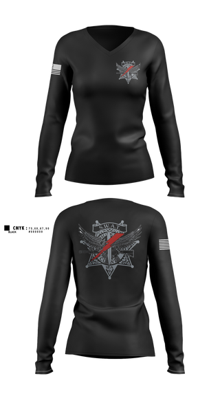 Womens Long Sleeve Vneck Shirt, Thurston County SWAT, Police, Teamtime, Team time, sublimation, custom sports apparel, team uniforms, spirit wear, spiritwear, sports uniforms, custom shirts, team store, custom team store, fundraiser sports, apparel fundraiser