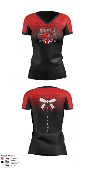 Womens Short Sleeve Vneck Shirt, Mechanicville High School Cheer, Cheer, Teamtime, Team time, sublimation, custom sports apparel, team uniforms, spirit wear, spiritwear, sports uniforms, custom shirts, team store, custom team store, fundraiser sports, apparel fundraiser