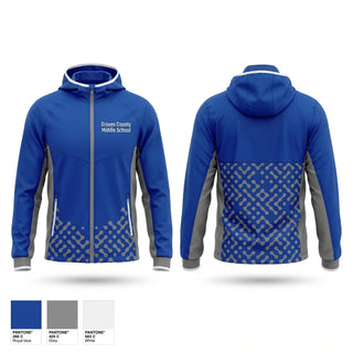 Windbreaker, Graves County Middle School, Cheer, Teamtime, Team time, sublimation, custom sports apparel, team uniforms, spirit wear, spiritwear, sports uniforms, custom shirts, team store, custom team store, fundraiser sports, apparel fundraiser