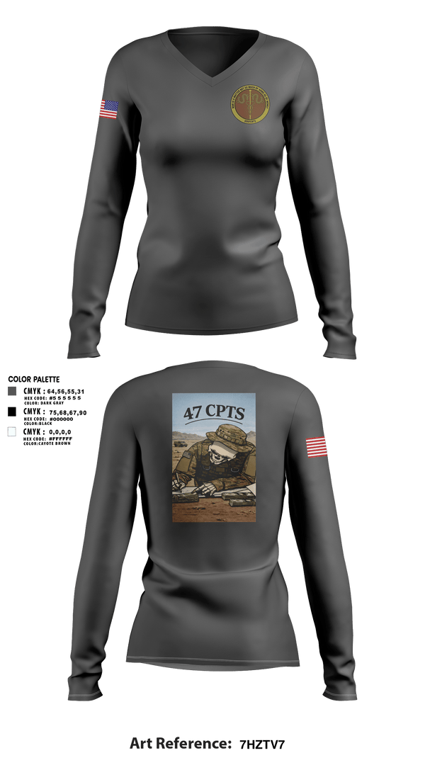 Womens Long Sleeve Vneck Shirt, 47 CPTS, Air Force, Teamtime, Team time, sublimation, custom sports apparel, team uniforms, spirit wear, spiritwear, sports uniforms, custom shirts, team store, custom team store, fundraiser sports, apparel fundraiser