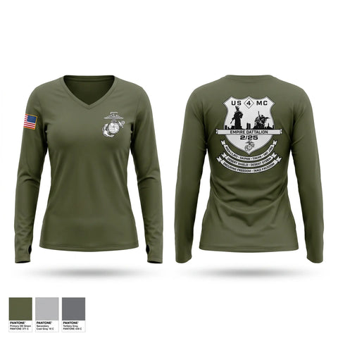 Womens Long Sleeve Vneck Shirt, 2nd Battalion, 25th Marines, Marines, Teamtime, Team time, sublimation, custom sports apparel, team uniforms, spirit wear, spiritwear, sports uniforms, custom shirts, team store, custom team store, fundraiser sports, apparel fundraiser