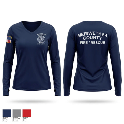 Womens Long Sleeve Vneck Shirt, Meriwether county fire rescue, Fire Department, Teamtime, Team time, sublimation, custom sports apparel, team uniforms, spirit wear, spiritwear, sports uniforms, custom shirts, team store, custom team store, fundraiser sports, apparel fundraiser