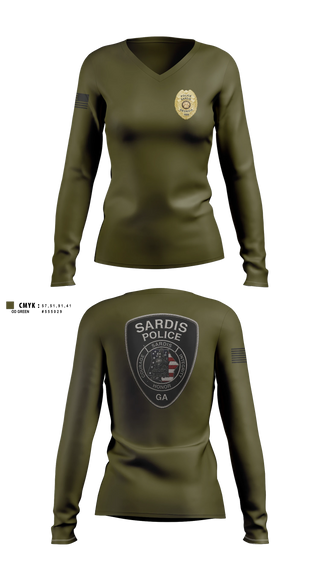 Womens Long Sleeve Vneck Shirt, Sardis Police Department, Police, Teamtime, Team time, sublimation, custom sports apparel, team uniforms, spirit wear, spiritwear, sports uniforms, custom shirts, team store, custom team store, fundraiser sports, apparel fundraiser