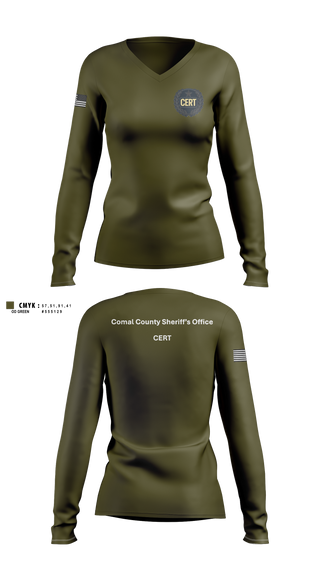 Womens Long Sleeve Vneck Shirt, Comal County Sheriff’s Office, Police, Teamtime, Team time, sublimation, custom sports apparel, team uniforms, spirit wear, spiritwear, sports uniforms, custom shirts, team store, custom team store, fundraiser sports, apparel fundraiser