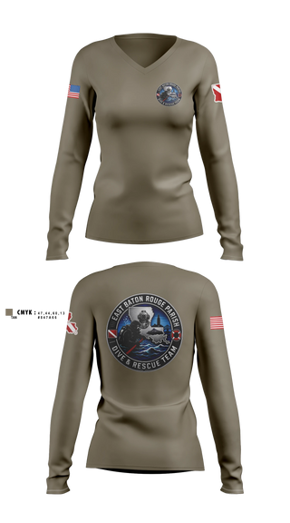 Womens Long Sleeve Vneck Shirt, East Baton Rouge Parish Dive & Rescue Team, Fire Department, Teamtime, Team time, sublimation, custom sports apparel, team uniforms, spirit wear, spiritwear, sports uniforms, custom shirts, team store, custom team store, fundraiser sports, apparel fundraiser