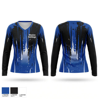 Womens Long Sleeve Vneck Shirt, Mission Bulldogs, Cross Country, Teamtime, Team time, sublimation, custom sports apparel, team uniforms, spirit wear, spiritwear, sports uniforms, custom shirts, team store, custom team store, fundraiser sports, apparel fundraiser