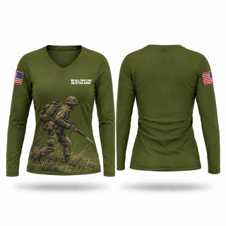 Womens Long Sleeve Vneck Shirt, BE ALL YOU CAN BE IN THE ARMY, Army, Teamtime, Team time, sublimation, custom sports apparel, team uniforms, spirit wear, spiritwear, sports uniforms, custom shirts, team store, custom team store, fundraiser sports, apparel fundraiser