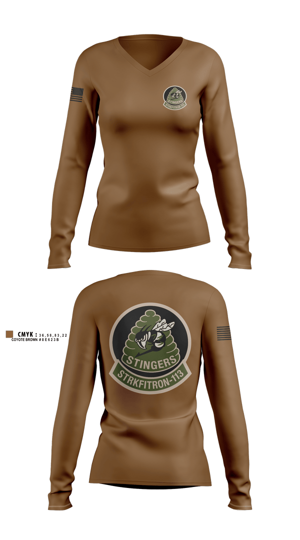 Womens Long Sleeve Vneck Shirt, VFA-113, Navy, Teamtime, Team time, sublimation, custom sports apparel, team uniforms, spirit wear, spiritwear, sports uniforms, custom shirts, team store, custom team store, fundraiser sports, apparel fundraiser