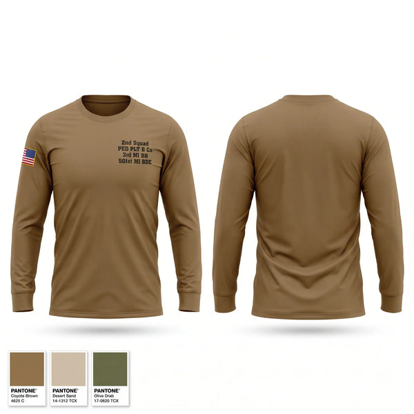 Long Sleeve Performance Shirt, 2nd Squad, PED PLT, B Co, 3rd MI BN, 501st MI BDE, Army, Teamtime, Team time, sublimation, custom sports apparel, team uniforms, spirit wear, spiritwear, sports uniforms, custom shirts, team store, custom team store, fundraiser sports, apparel fundraiser