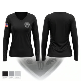 Womens Long Sleeve Vneck Shirt, Bishop Police Department, Police, Teamtime, Team time, sublimation, custom sports apparel, team uniforms, spirit wear, spiritwear, sports uniforms, custom shirts, team store, custom team store, fundraiser sports, apparel fundraiser