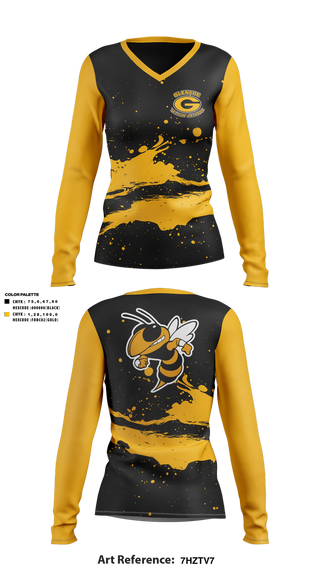 Womens Long Sleeve Vneck Shirt, Glencoe yellow jackets, , Teamtime, Team time, sublimation, custom sports apparel, team uniforms, spirit wear, spiritwear, sports uniforms, custom shirts, team store, custom team store, fundraiser sports, apparel fundraiser