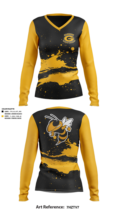 Glencoe yellow jackets 59158165 Women's Long Sleeve V-neck Shirt - 1