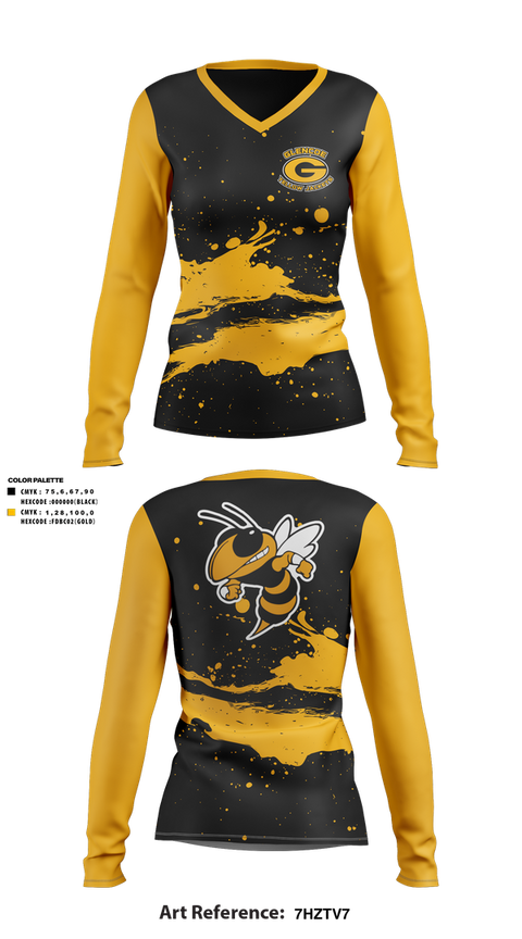 Womens Long Sleeve Vneck Shirt, Glencoe yellow jackets, , Teamtime, Team time, sublimation, custom sports apparel, team uniforms, spirit wear, spiritwear, sports uniforms, custom shirts, team store, custom team store, fundraiser sports, apparel fundraiser
