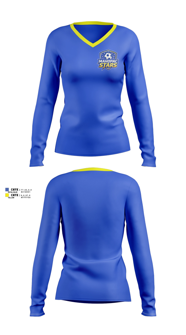 Womens Long Sleeve Vneck Shirt, Stars, Women's Soccer, Teamtime, Team time, sublimation, custom sports apparel, team uniforms, spirit wear, spiritwear, sports uniforms, custom shirts, team store, custom team store, fundraiser sports, apparel fundraiser