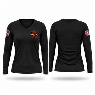 Womens Long Sleeve Vneck Shirt, Tyler County ESD #4 - Warren Fire & Rescue, Fire Department, Teamtime, Team time, sublimation, custom sports apparel, team uniforms, spirit wear, spiritwear, sports uniforms, custom shirts, team store, custom team store, fundraiser sports, apparel fundraiser