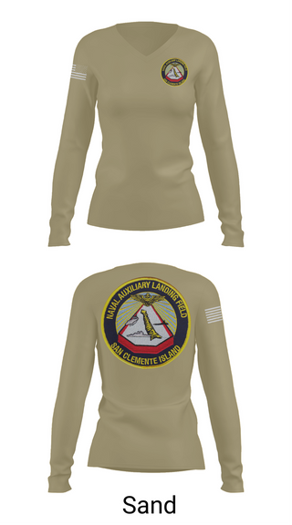 Womens Long Sleeve Vneck Shirt, NAVAL AUXILIARY LANDING FIELD SAN CLEMENTE ISLAND, Navy, Teamtime, Team time, sublimation, custom sports apparel, team uniforms, spirit wear, spiritwear, sports uniforms, custom shirts, team store, custom team store, fundraiser sports, apparel fundraiser