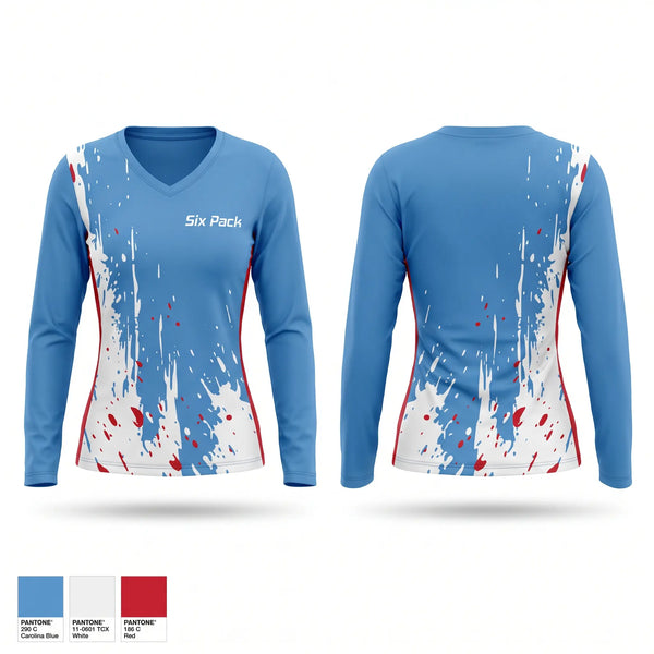 Womens Long Sleeve Vneck Shirt, Six Pack, Men's Lacrosse, Teamtime, Team time, sublimation, custom sports apparel, team uniforms, spirit wear, spiritwear, sports uniforms, custom shirts, team store, custom team store, fundraiser sports, apparel fundraiser