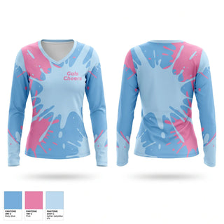 Womens Long Sleeve Vneck Shirt, Gals Cheers, Cheer, Teamtime, Team time, sublimation, custom sports apparel, team uniforms, spirit wear, spiritwear, sports uniforms, custom shirts, team store, custom team store, fundraiser sports, apparel fundraiser