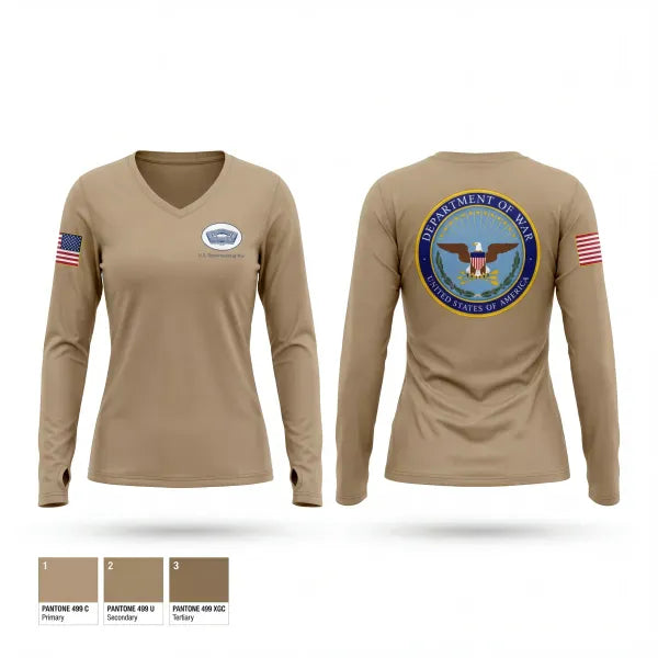 Womens Long Sleeve Vneck Shirt, Department of War, Army, Teamtime, Team time, sublimation, custom sports apparel, team uniforms, spirit wear, spiritwear, sports uniforms, custom shirts, team store, custom team store, fundraiser sports, apparel fundraiser