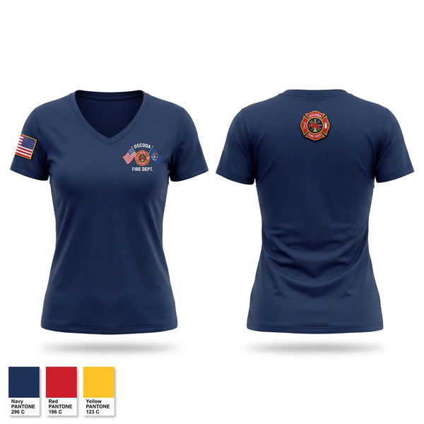 Womens Short Sleeve Vneck Shirt, Oscoda Fire Dept, Fire Department, Teamtime, Team time, sublimation, custom sports apparel, team uniforms, spirit wear, spiritwear, sports uniforms, custom shirts, team store, custom team store, fundraiser sports, apparel fundraiser