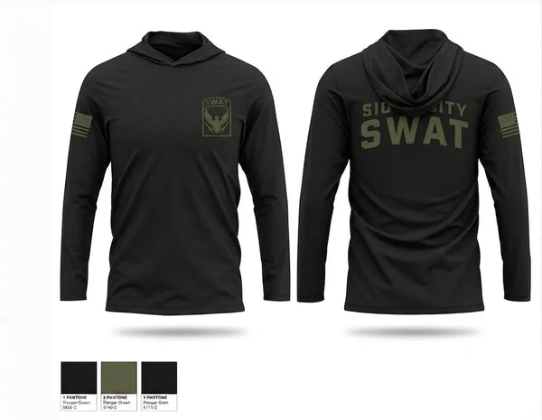 Long Sleeve hooded sunshirt, Sioux City SWAT, Police, Teamtime, Team time, sublimation, custom sports apparel, team uniforms, spirit wear, spiritwear, sports uniforms, custom shirts, team store, custom team store, fundraiser sports, apparel fundraiser