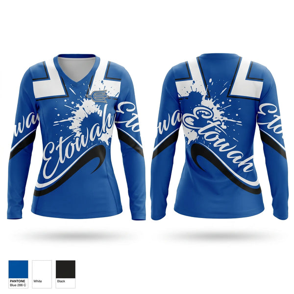 Womens Long Sleeve Vneck Shirt, Etowah, Spirit Store, Teamtime, Team time, sublimation, custom sports apparel, team uniforms, spirit wear, spiritwear, sports uniforms, custom shirts, team store, custom team store, fundraiser sports, apparel fundraiser