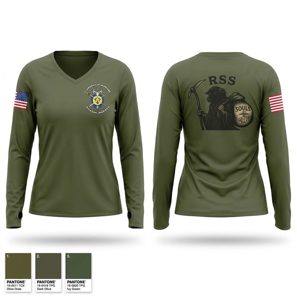 Womens Long Sleeve Vneck Shirt, RSS Clarksville, Marines, Teamtime, Team time, sublimation, custom sports apparel, team uniforms, spirit wear, spiritwear, sports uniforms, custom shirts, team store, custom team store, fundraiser sports, apparel fundraiser