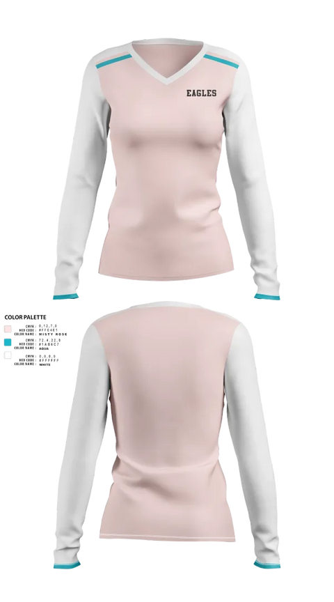 Womens Long Sleeve Vneck Shirt, Eagles, Women's Soccer, Teamtime, Team time, sublimation, custom sports apparel, team uniforms, spirit wear, spiritwear, sports uniforms, custom shirts, team store, custom team store, fundraiser sports, apparel fundraiser