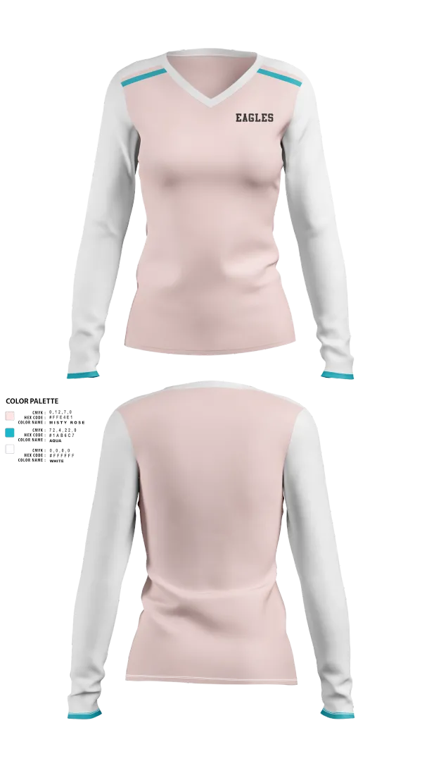 Womens Long Sleeve Vneck Shirt, Eagles, Women's Soccer, Teamtime, Team time, sublimation, custom sports apparel, team uniforms, spirit wear, spiritwear, sports uniforms, custom shirts, team store, custom team store, fundraiser sports, apparel fundraiser