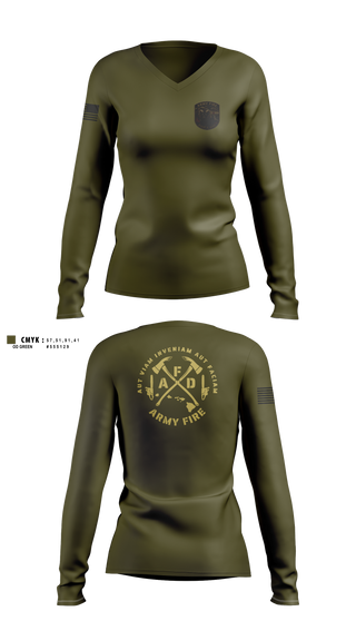 Womens Long Sleeve Vneck Shirt, ARMY FIRE, Fire Department, Teamtime, Team time, sublimation, custom sports apparel, team uniforms, spirit wear, spiritwear, sports uniforms, custom shirts, team store, custom team store, fundraiser sports, apparel fundraiser