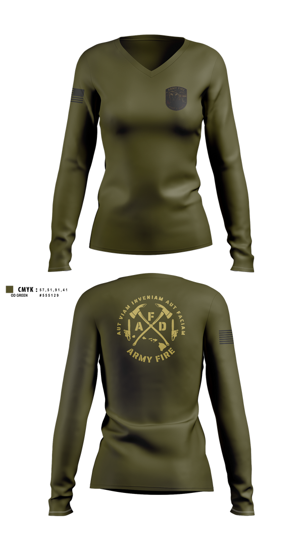 Womens Long Sleeve Vneck Shirt, ARMY FIRE, Fire Department, Teamtime, Team time, sublimation, custom sports apparel, team uniforms, spirit wear, spiritwear, sports uniforms, custom shirts, team store, custom team store, fundraiser sports, apparel fundraiser