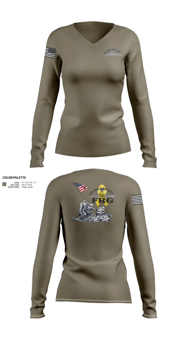 Womens Long Sleeve Vneck Shirt, USS IWO JIMA LHD7 FRG, , Teamtime, Team time, sublimation, custom sports apparel, team uniforms, spirit wear, spiritwear, sports uniforms, custom shirts, team store, custom team store, fundraiser sports, apparel fundraiser