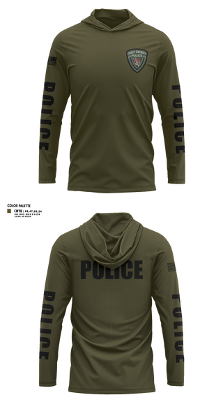 Long Sleeve Performance Shirt with hood, Ohkay Owingeh Police Department, Police, Teamtime, Team time, sublimation, custom sports apparel, team uniforms, spirit wear, spiritwear, sports uniforms, custom shirts, team store, custom team store, fundraiser sports, apparel fundraiser