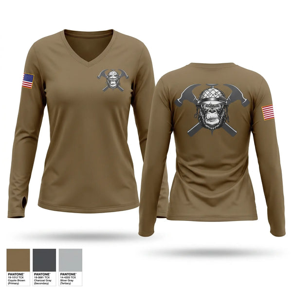 Womens Long Sleeve Vneck Shirt, HEAVY HITTERS, Army, Teamtime, Team time, sublimation, custom sports apparel, team uniforms, spirit wear, spiritwear, sports uniforms, custom shirts, team store, custom team store, fundraiser sports, apparel fundraiser