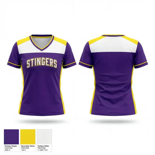 Womens Short Sleeve Vneck Shirt, Stingers, Softball, Teamtime, Team time, sublimation, custom sports apparel, team uniforms, spirit wear, spiritwear, sports uniforms, custom shirts, team store, custom team store, fundraiser sports, apparel fundraiser