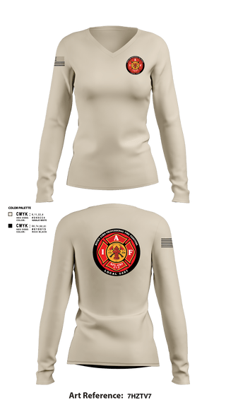 Women's Long Sleeve Vneck Shirt, Rocky Ford Professional Firefighters Local 5497, Fire Department, Teamtime, Team time, sublimation, custom sports apparel, team uniforms, spirit wear, spiritwear, sports uniforms, custom shirts, team store, custom team store, fundraiser sports, apparel fundraiser