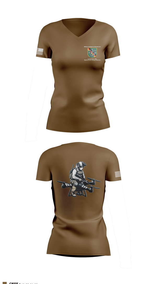 Women's Short Sleeve Vneck Shirt, Military Intelligence Detachment 1st Battalion 10th Special Forces Group (Airborne), Army, Teamtime, Team time, sublimation, custom sports apparel, team uniforms, spirit wear, spiritwear, sports uniforms, custom shirts, team store, custom team store, fundraiser sports, apparel fundraiser