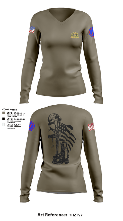 962D QUARTERMASTER COMPANY (MORTUARY AFFAIRS) 48662806 Women's Long Sleeve V-neck Shirt - 1