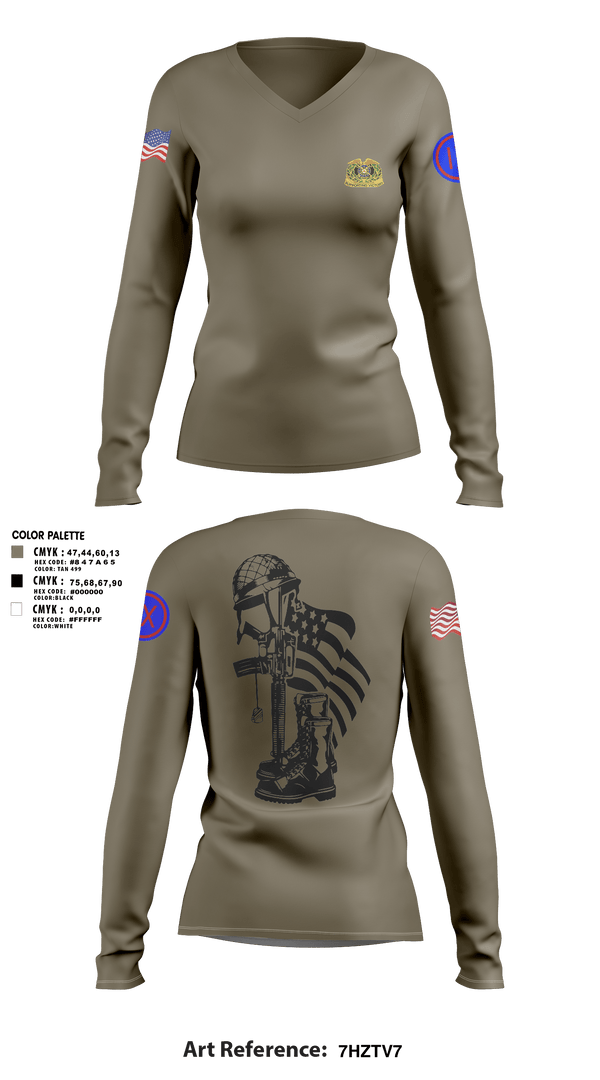 Women's Long Sleeve Vneck Shirt, 962D QUARTERMASTER COMPANY (MORTUARY AFFAIRS), Army, Teamtime, Team time, sublimation, custom sports apparel, team uniforms, spirit wear, spiritwear, sports uniforms, custom shirts, team store, custom team store, fundraiser sports, apparel fundraiser