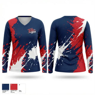 Womens Long Sleeve Vneck Shirt, Oklahoma Tribe 2018, Softball, Teamtime, Team time, sublimation, custom sports apparel, team uniforms, spirit wear, spiritwear, sports uniforms, custom shirts, team store, custom team store, fundraiser sports, apparel fundraiser