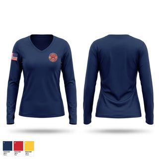 Womens Long Sleeve Vneck Shirt, Stafford Fire Department, Fire Department, Teamtime, Team time, sublimation, custom sports apparel, team uniforms, spirit wear, spiritwear, sports uniforms, custom shirts, team store, custom team store, fundraiser sports, apparel fundraiser
