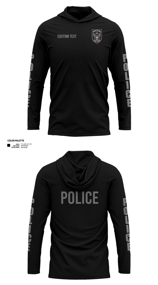 Long Sleeve Performance Shirt with hood, PERRY POLICE DEPARTMENT, Police, Teamtime, Team time, sublimation, custom sports apparel, team uniforms, spirit wear, spiritwear, sports uniforms, custom shirts, team store, custom team store, fundraiser sports, apparel fundraiser
