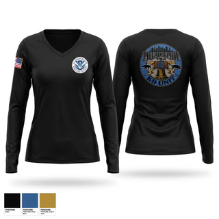 Womens Long Sleeve Vneck Shirt, TSA K9, Police, Teamtime, Team time, sublimation, custom sports apparel, team uniforms, spirit wear, spiritwear, sports uniforms, custom shirts, team store, custom team store, fundraiser sports, apparel fundraiser