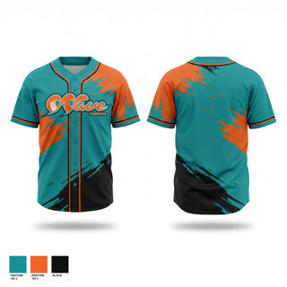 Full Button Baseball Jersey, WAVE, Baseball, Teamtime, Team time, sublimation, custom sports apparel, team uniforms, spirit wear, spiritwear, sports uniforms, custom shirts, team store, custom team store, fundraiser sports, apparel fundraiser