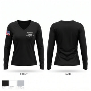 Womens Long Sleeve Vneck Shirt, Fairview Engine Company 3, Fire Department, Teamtime, Team time, sublimation, custom sports apparel, team uniforms, spirit wear, spiritwear, sports uniforms, custom shirts, team store, custom team store, fundraiser sports, apparel fundraiser