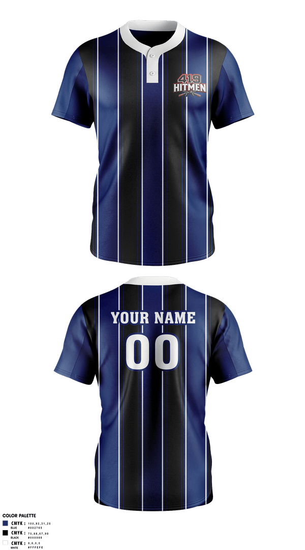 Two Button Softball Jersey, 419 hitmen, Softball, Teamtime, Team time, sublimation, custom sports apparel, team uniforms, spirit wear, spiritwear, sports uniforms, custom shirts, team store, custom team store, fundraiser sports, apparel fundraiser